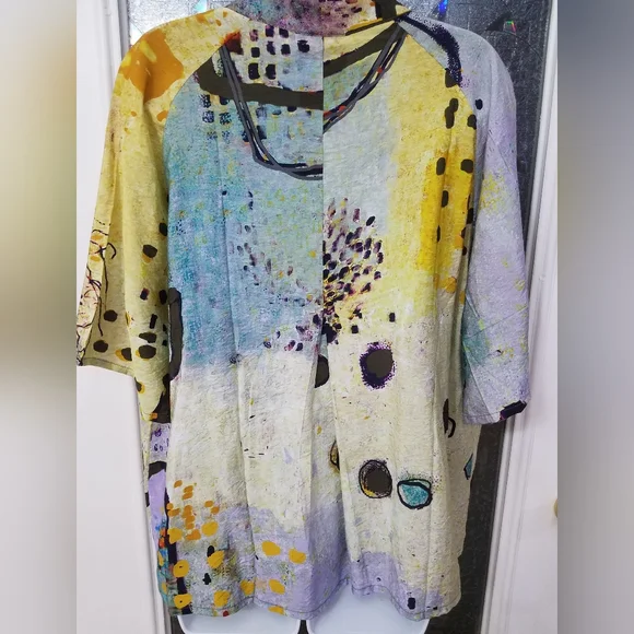 Abstract Yellow and Green Women's Tunic - Picture 10 of 11